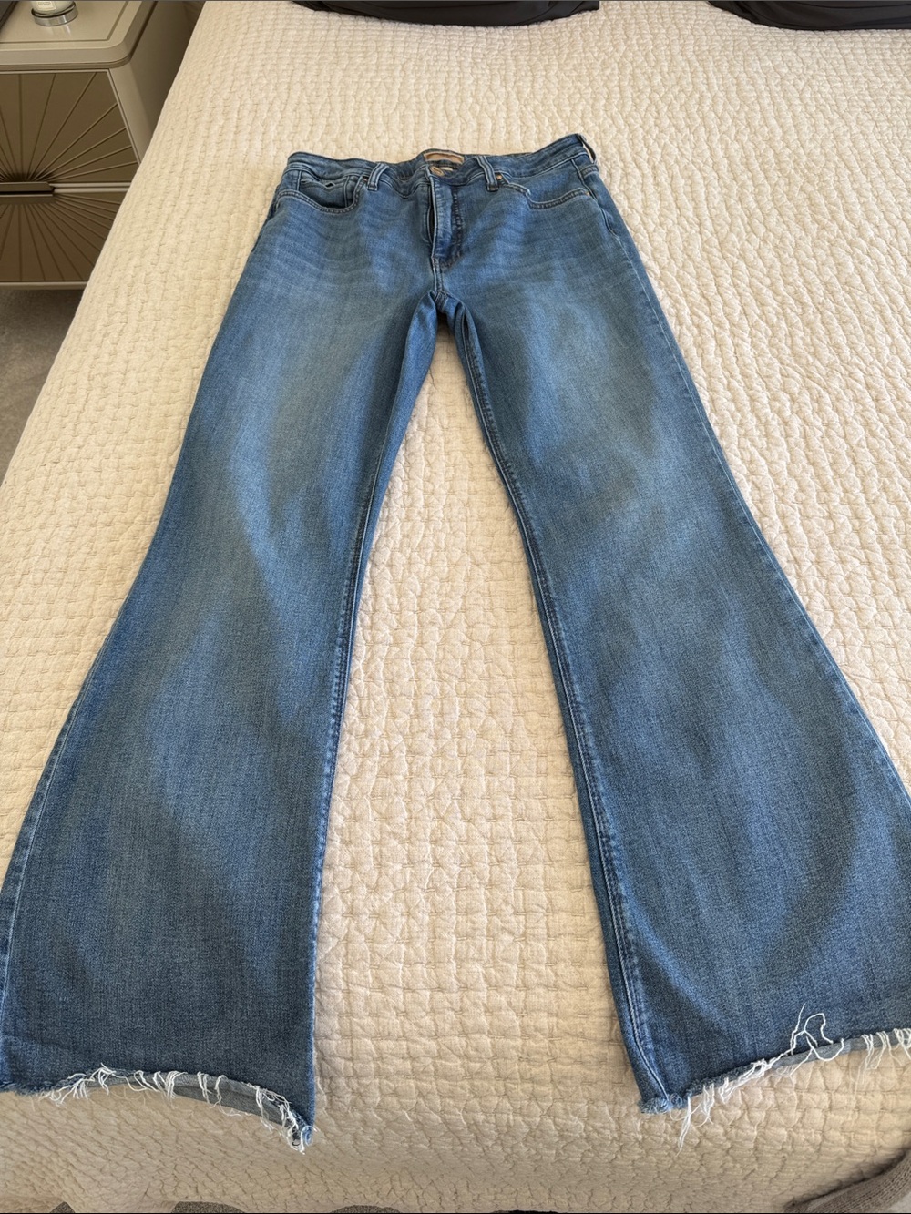 Kut from the Kloth Medium Blue Flare Jeans with Raw Hem